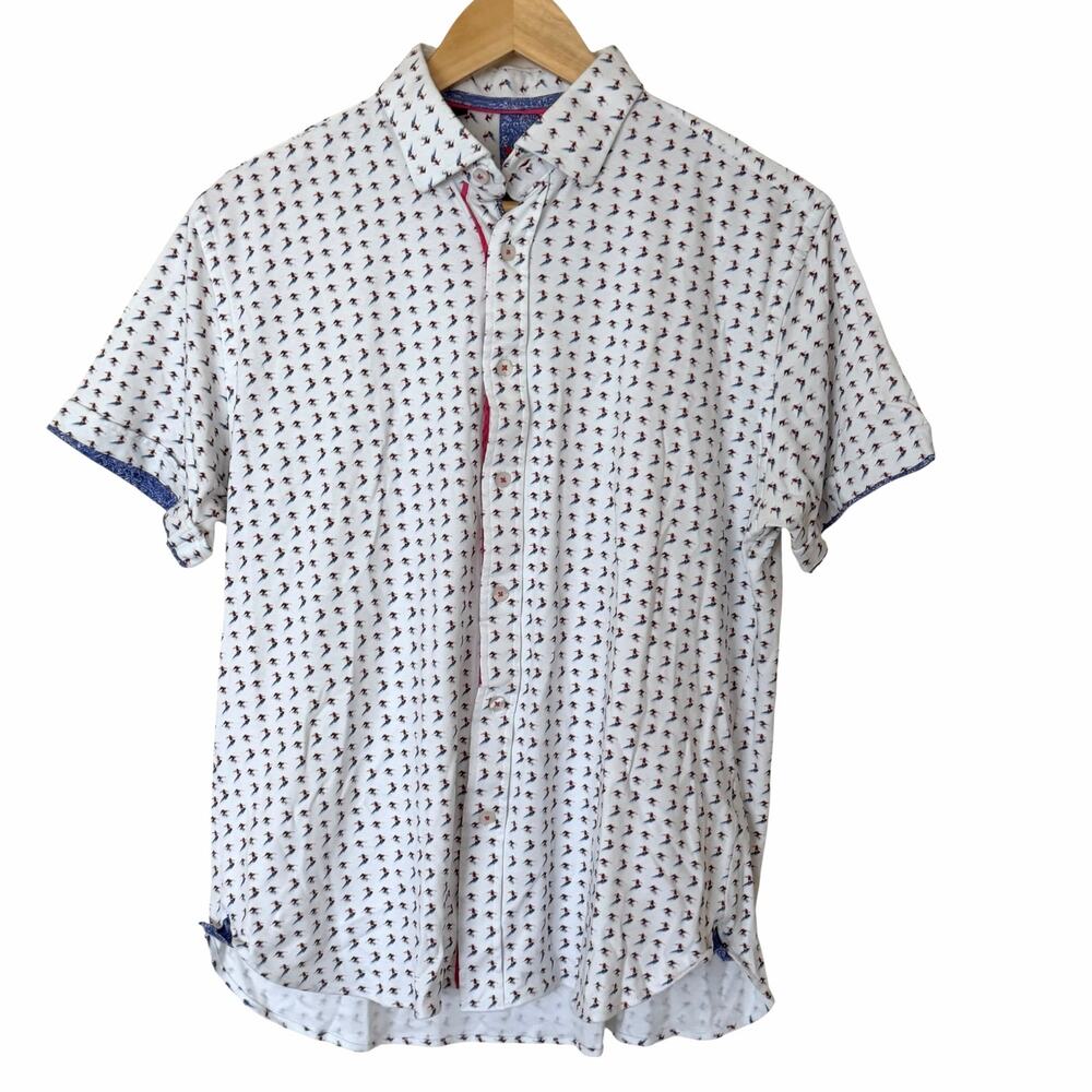 PATRICK JAMES "Surfer Shirt" 100% Cotton Short Sleeve Button-Up Shirt, Large